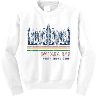 Hawaii North Shore Oahu Waimea Bay Retro Surfing Kids Sweatshirt