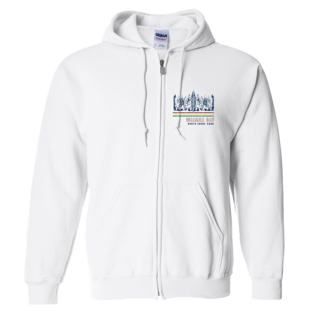 Hawaii North Shore Oahu Waimea Bay Retro Surfing Full Zip Hoodie