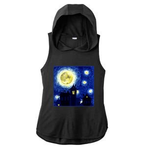 Halloween Nights, Starry Night Painting Ladies PosiCharge Tri-Blend Wicking Draft Hoodie Tank