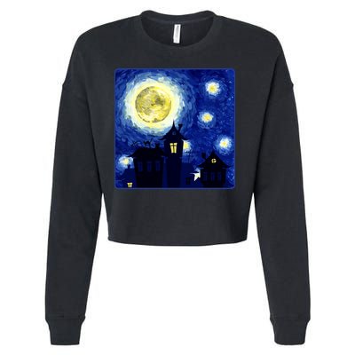 Halloween Nights, Starry Night Painting Cropped Pullover Crew