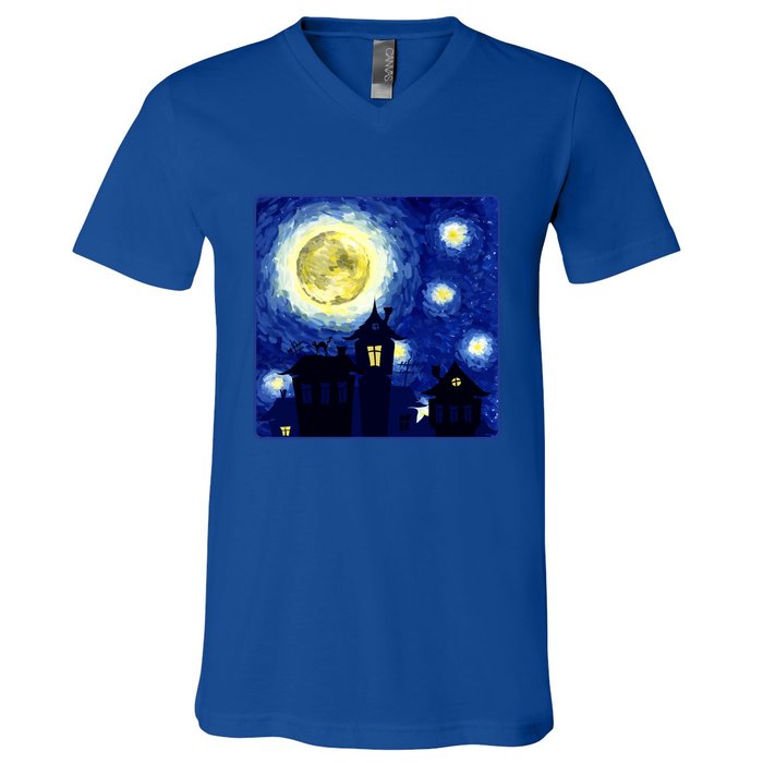 Halloween Nights, Starry Night Painting V-Neck T-Shirt