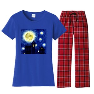 Halloween Nights, Starry Night Painting Women's Flannel Pajama Set