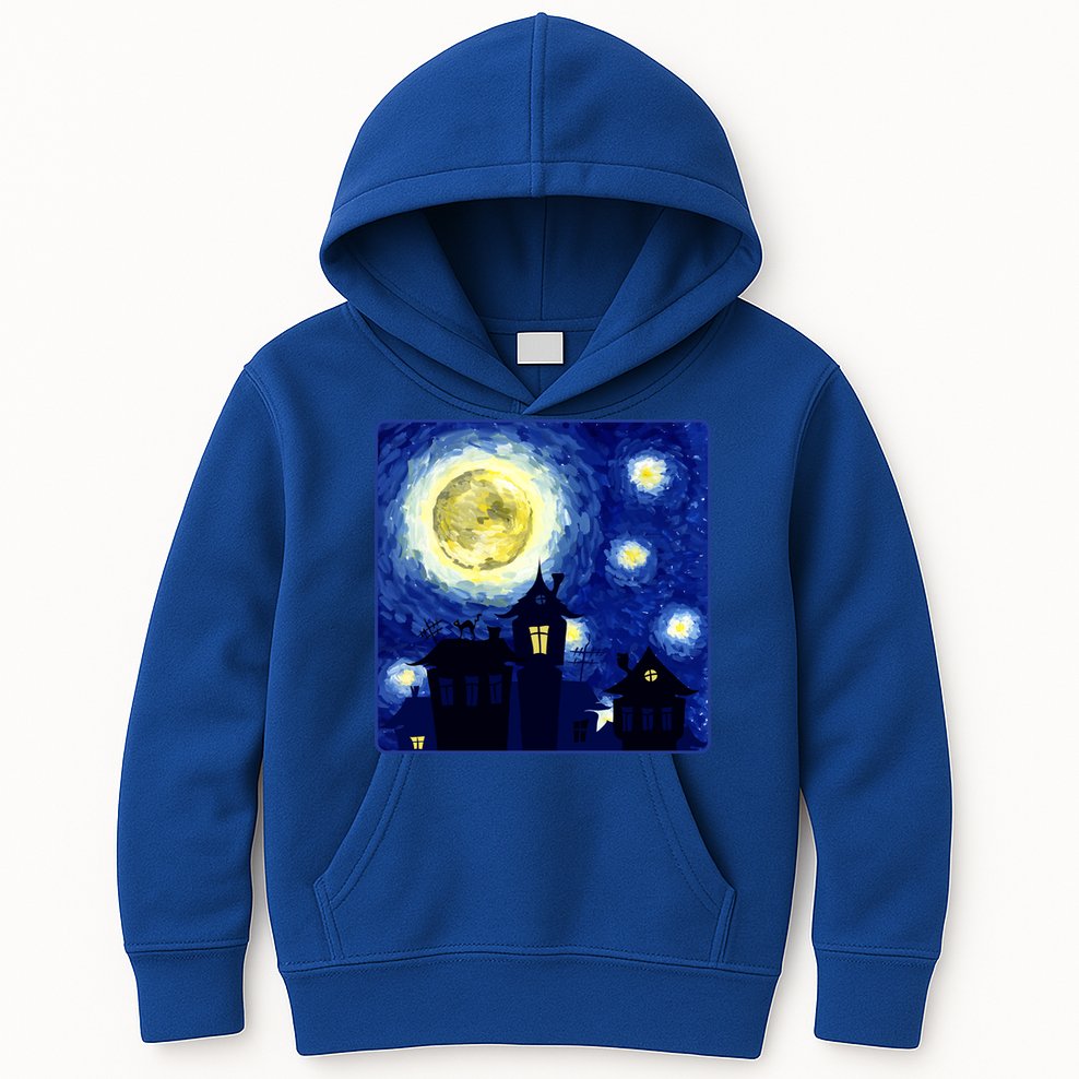Halloween Nights, Starry Night Painting Kids Hoodie