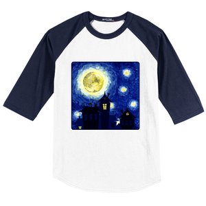 Halloween Nights, Starry Night Painting Baseball Sleeve Shirt