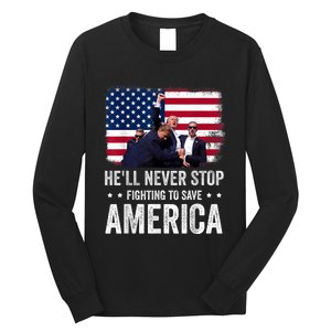 HeLl Never Stop Fighting To Save America Support Trump 2024 Long Sleeve Shirt