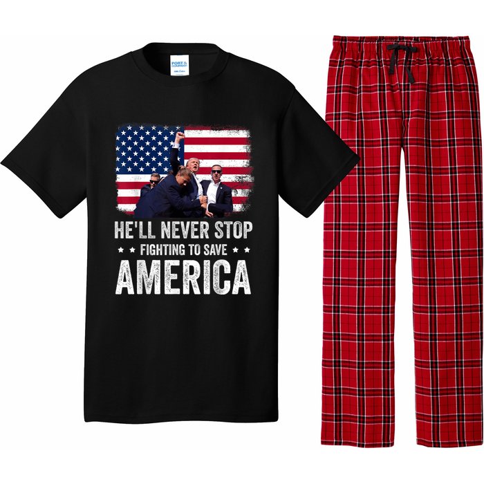 HeLl Never Stop Fighting To Save America Support Trump 2024 Pajama Set