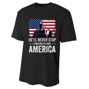 HeLl Never Stop Fighting To Save America Support Trump 2024 Performance Sprint T-Shirt