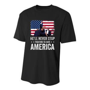 HeLl Never Stop Fighting To Save America Support Trump 2024 Youth Performance Sprint T-Shirt