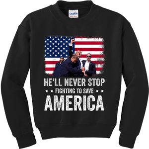 HeLl Never Stop Fighting To Save America Support Trump 2024 Kids Sweatshirt