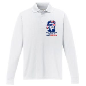 HeLl Never Stop Fighting To Save America I Stand With Trump Performance Long Sleeve Polo