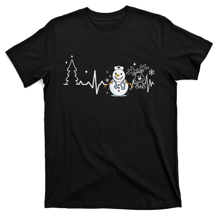 Heartbeat Nurse Snowman Nurse Christmas T-Shirt