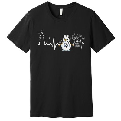 Heartbeat Nurse Snowman Nurse Christmas Premium T-Shirt