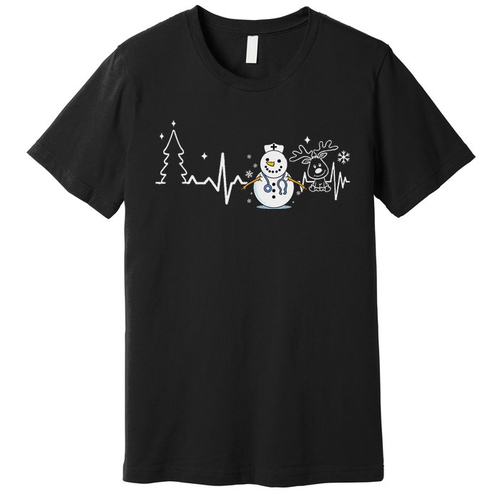 Heartbeat Nurse Snowman Nurse Christmas Premium T-Shirt