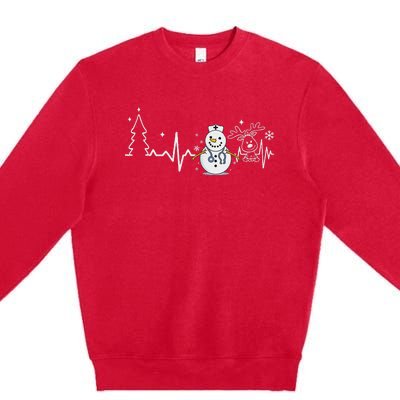 Heartbeat Nurse Snowman Nurse Christmas Premium Crewneck Sweatshirt