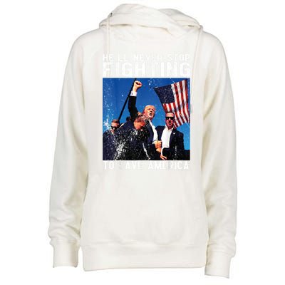 HeLl Never Stop Fighting To Save America Political Saying Cool Gift Womens Funnel Neck Pullover Hood