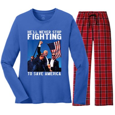 HeLl Never Stop Fighting To Save America Political Saying Cool Gift Women's Long Sleeve Flannel Pajama Set 