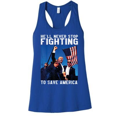 HeLl Never Stop Fighting To Save America Political Saying Cool Gift Women's Racerback Tank