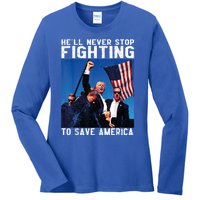 HeLl Never Stop Fighting To Save America Political Saying Cool Gift Ladies Long Sleeve Shirt