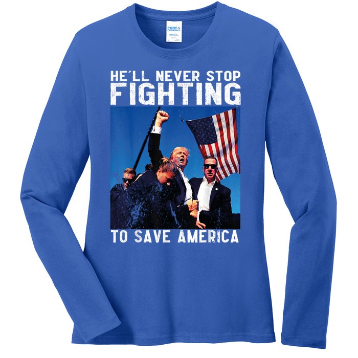 HeLl Never Stop Fighting To Save America Political Saying Cool Gift Ladies Long Sleeve Shirt