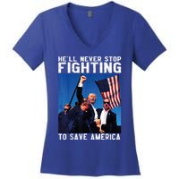 HeLl Never Stop Fighting To Save America Political Saying Cool Gift Women's V-Neck T-Shirt