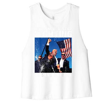 HeLl Never Stop Fighting To Save America Political Saying Cool Gift Women's Racerback Cropped Tank