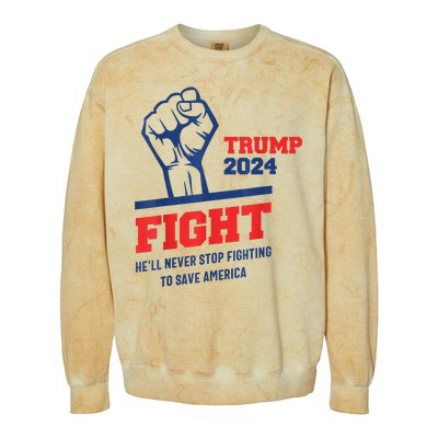 HeLl Never Stop Fighting To Save America Trump 2024 Colorblast Crewneck Sweatshirt