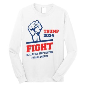 HeLl Never Stop Fighting To Save America Trump 2024 Long Sleeve Shirt