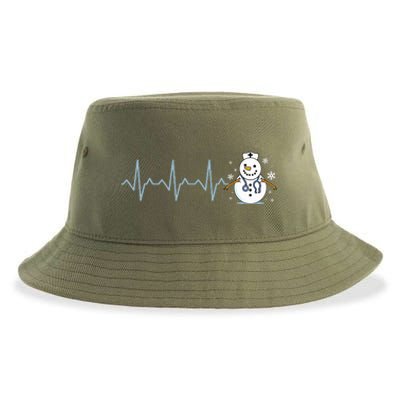 Heartbeat Nurse Snowman Nurse Christmas Sustainable Bucket Hat