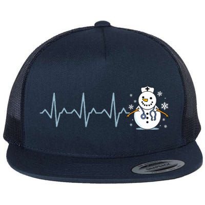 Heartbeat Nurse Snowman Nurse Christmas Flat Bill Trucker Hat