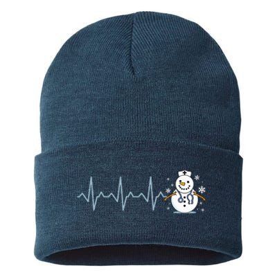 Heartbeat Nurse Snowman Nurse Christmas Sustainable Knit Beanie