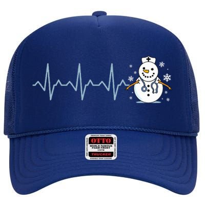 Heartbeat Nurse Snowman Nurse Christmas High Crown Mesh Back Trucker Hat