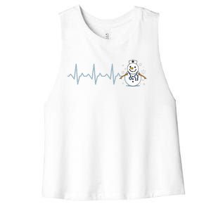 Heartbeat Nurse Snowman Nurse Christmas Women's Racerback Cropped Tank