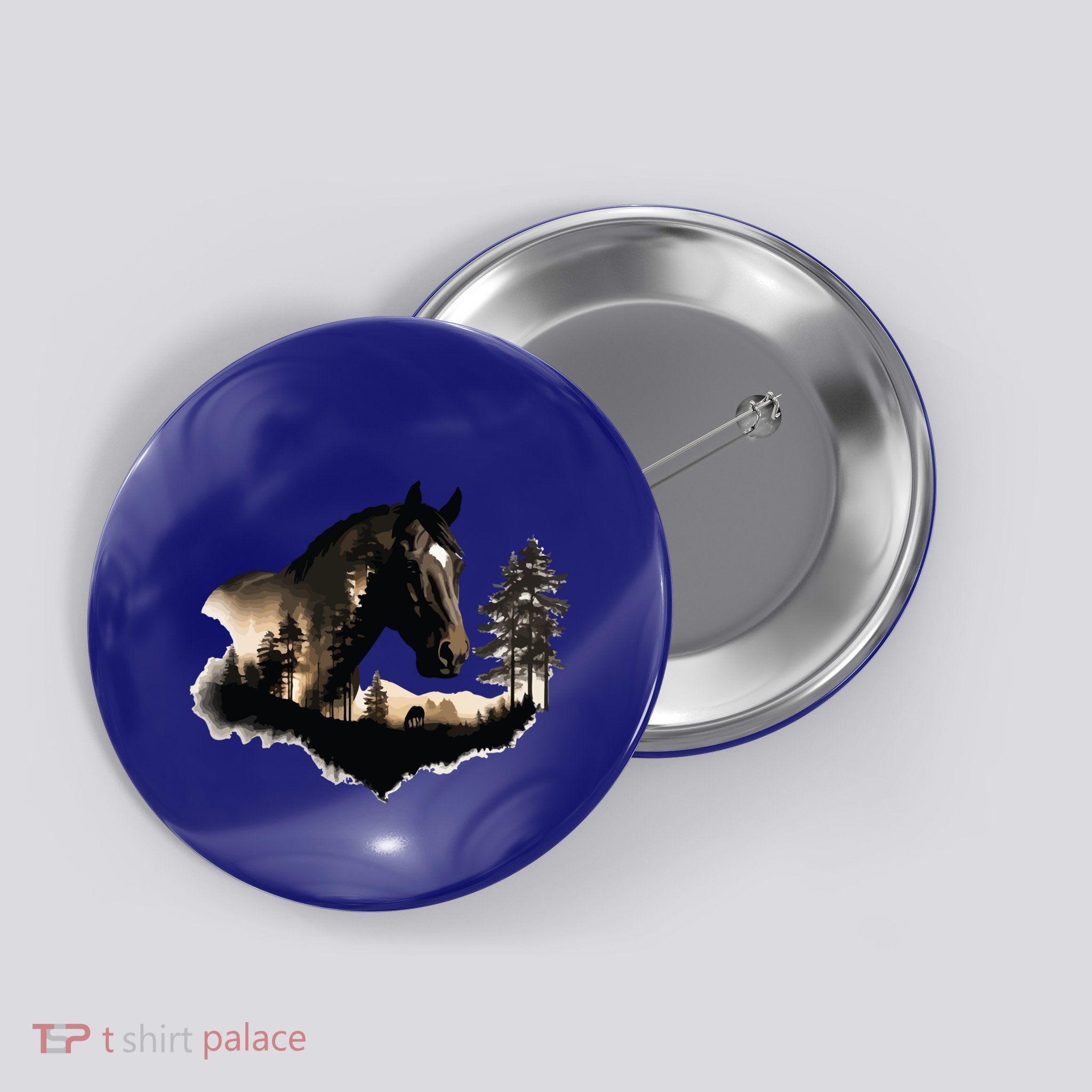 Horse Nature Silhouette Horse Lover Art Horse In Forest Art Gift Button