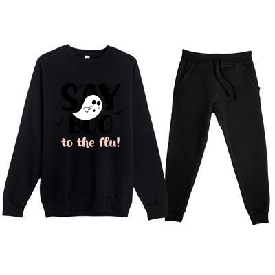 Halloween Nurse Say Boo To The Flu Premium Crewneck Sweatsuit Set