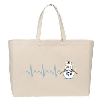 Heartbeat Nurse Snowman Nurse Christmas Cotton Canvas Jumbo Tote