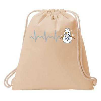 Heartbeat Nurse Snowman Nurse Christmas Drawstring Bag