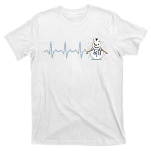 Heartbeat Nurse Snowman Nurse Christmas T-Shirt