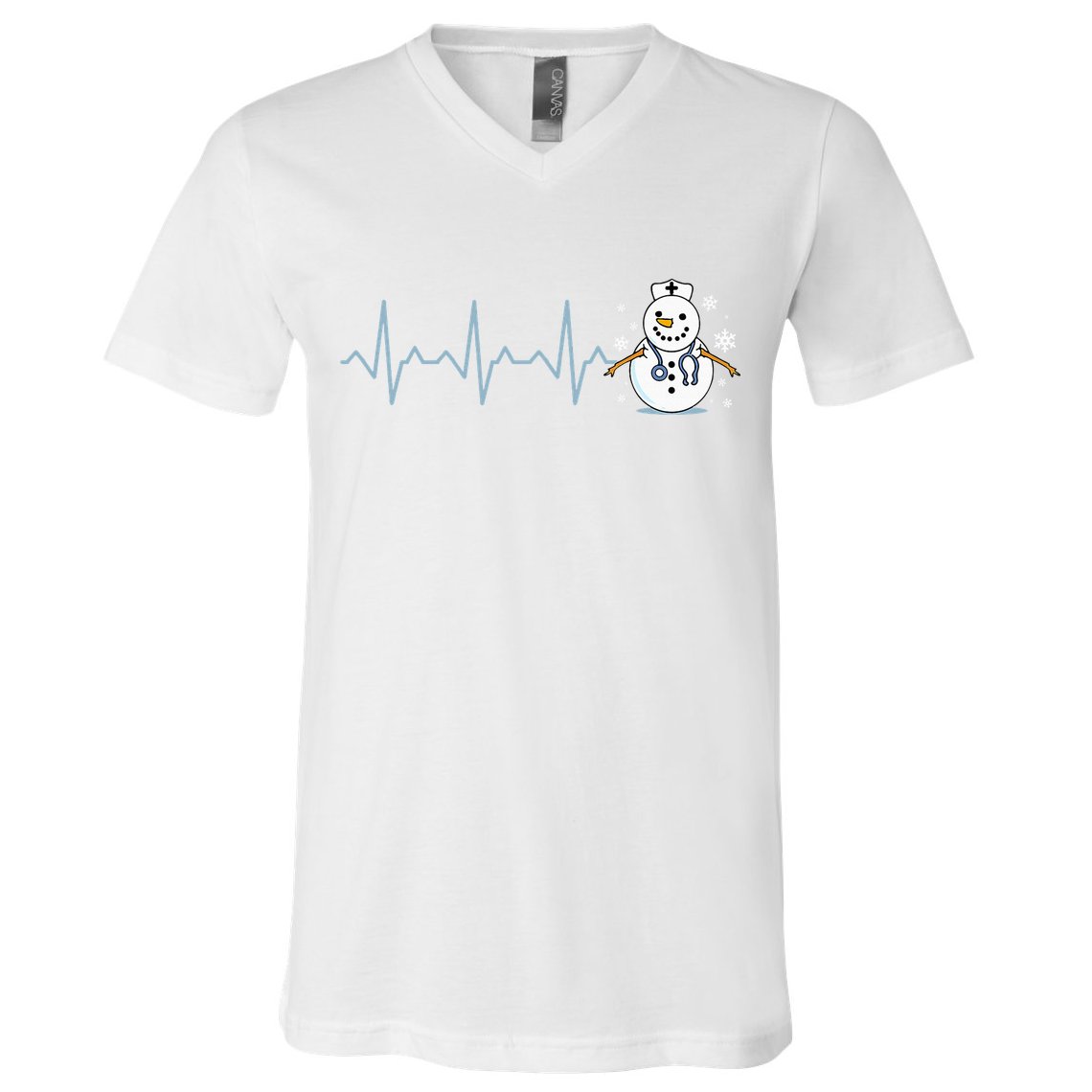 Heartbeat Nurse Snowman Nurse Christmas V-Neck T-Shirt