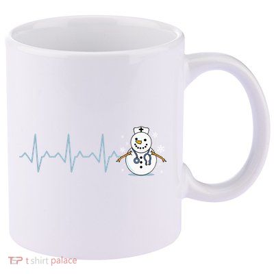 Heartbeat Nurse Snowman Nurse Christmas 11oz C Handle Ceramic Mug