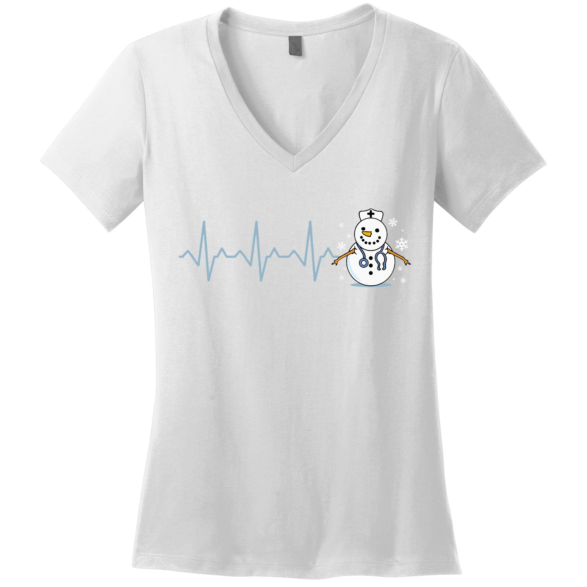 Heartbeat Nurse Snowman Nurse Christmas Women's V-Neck T-Shirt