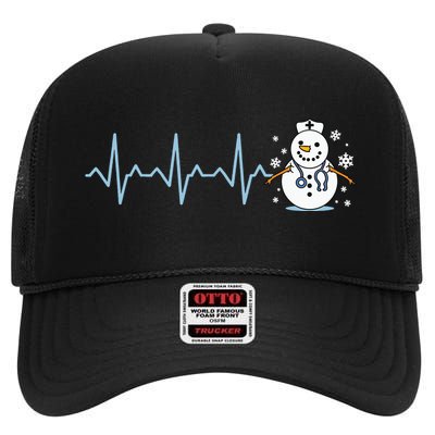 Heartbeat Nurse Snowman Nurse Christmas High Crown Mesh Back Trucker Hat