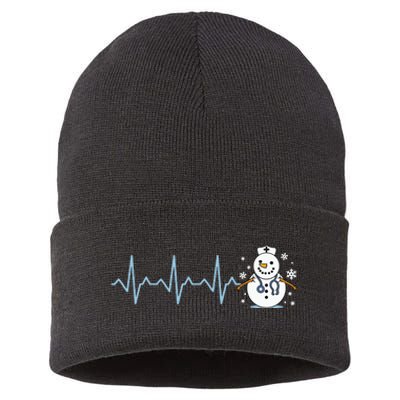 Heartbeat Nurse Snowman Nurse Christmas Sustainable Knit Beanie