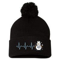 Heartbeat Nurse Snowman Nurse Christmas Pom Pom 12in Knit Beanie