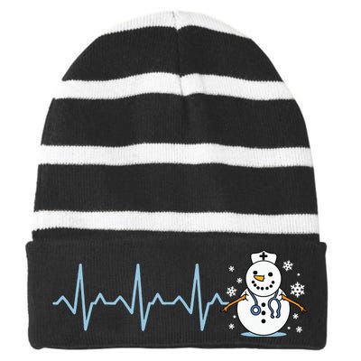 Heartbeat Nurse Snowman Nurse Christmas Striped Beanie with Solid Band