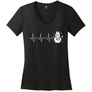 Heartbeat Nurse Snowman Nurse Christmas Women's V-Neck T-Shirt