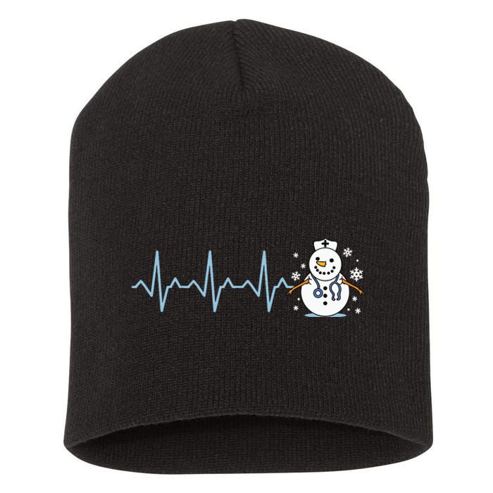 Heartbeat Nurse Snowman Nurse Christmas Short Acrylic Beanie