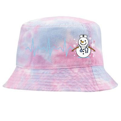 Heartbeat Nurse Snowman Nurse Christmas Tie-Dyed Bucket Hat