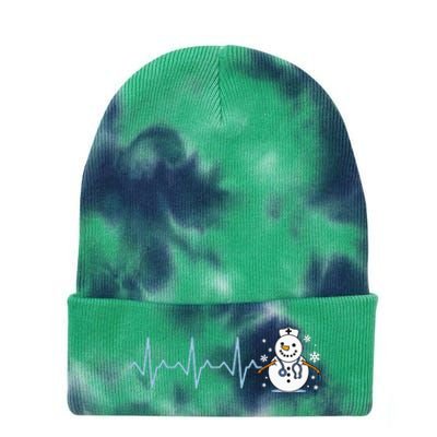 Heartbeat Nurse Snowman Nurse Christmas Tie Dye 12in Knit Beanie