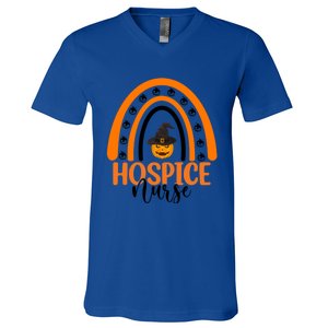 Hospice Nurse Spooky Halloween Pumpkin Rainbow Nursing Gift V-Neck T-Shirt