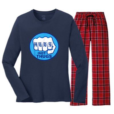 HUGS NOT THUGS Women's Long Sleeve Flannel Pajama Set 